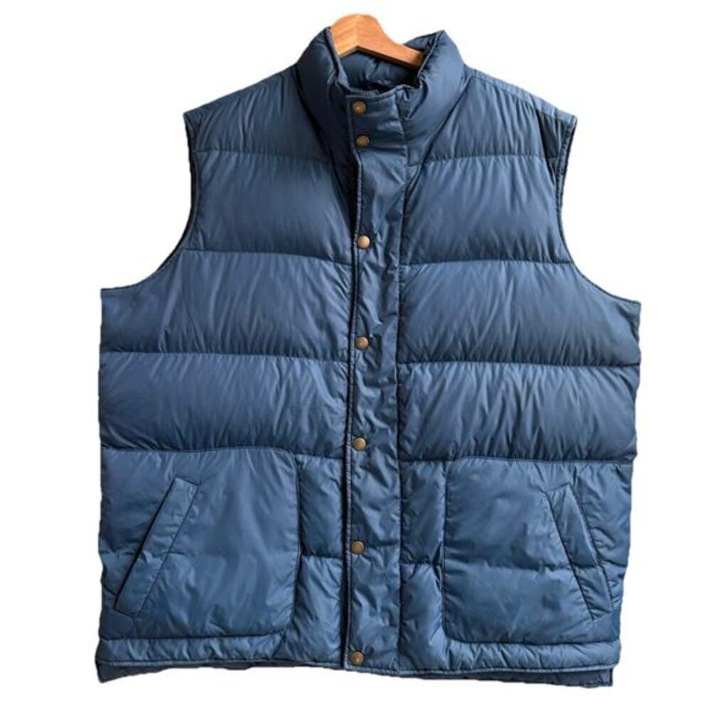 Lands End Mens XL Down Puffer Vest Blue Quilted Snap Front 80/20‎ Down Outdoors